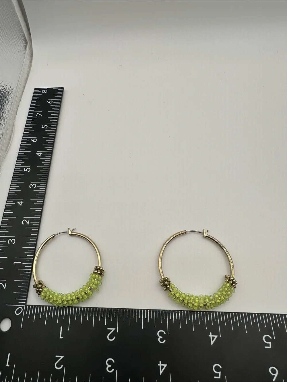 Gold Hoop Earrings with Lime Green Beaded Wrap